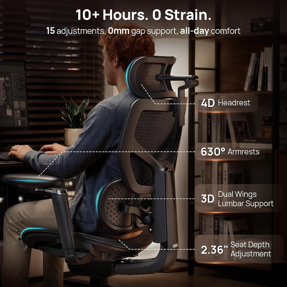 Ergonomic Mesh Office Chair - 10 Hours Comfort Dual Lumbar Support, 330lbs