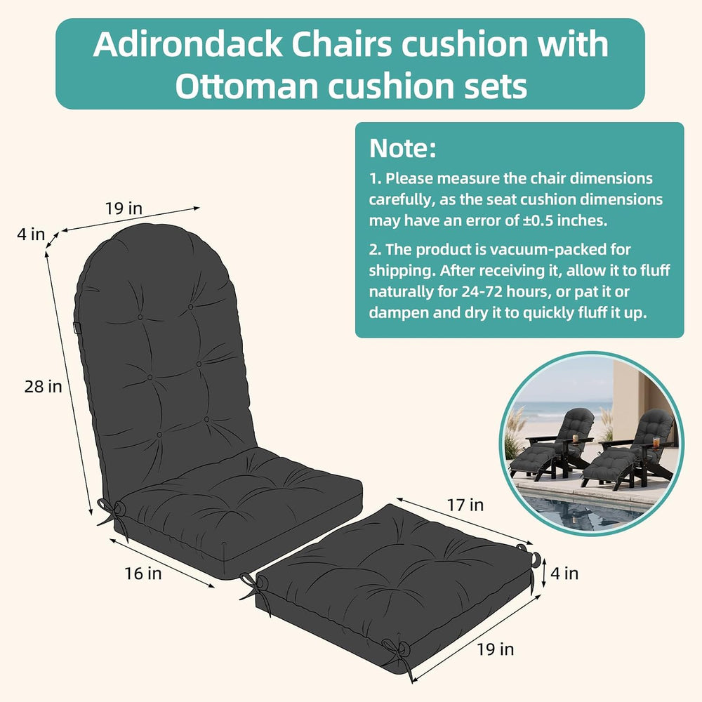 Rocking Chair Cushion Set with Ottoman Pad 4-in Thick, Dark Grey