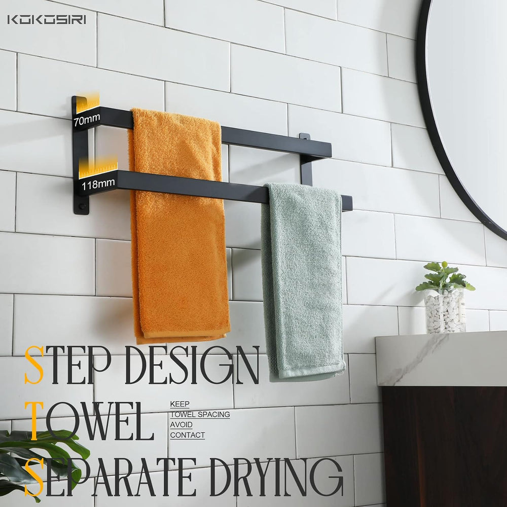 KOKOSIRI Towel Bars Black Bath Towel Holders 20 Inches Bathroom 2-Tiers Ladde...
