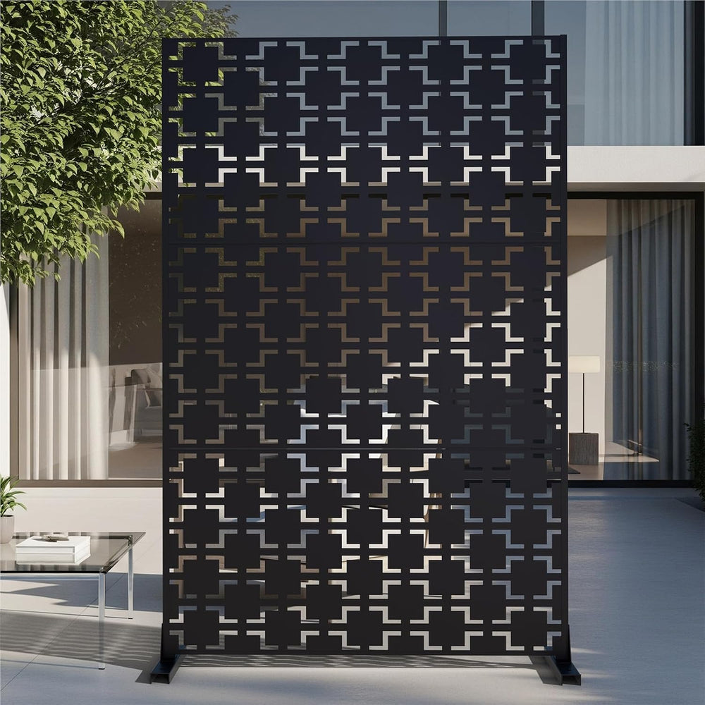 72" Metal Privacy Screen Freestanding Outdoor Room Divider Decorative La...