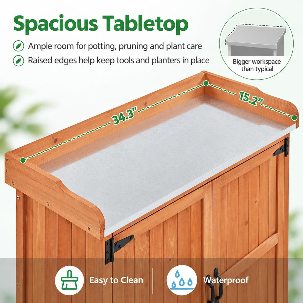 Yaheetech Rolling Potting Bench Outdoor Storage Cabinet, Metal Top, Brown