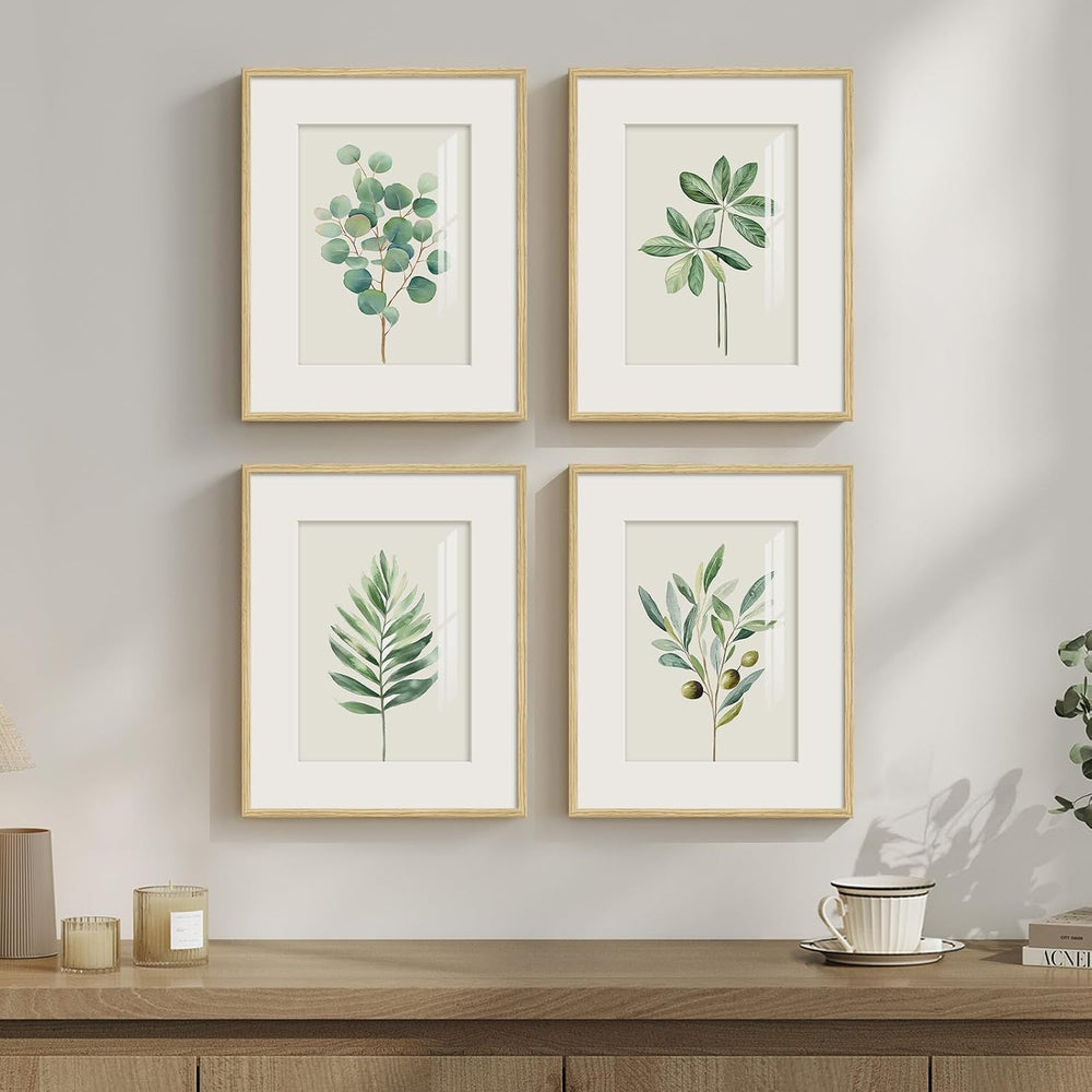 Framed Minimalist Sage Green Botanical Kitchen Wall art, 4 Piece 8x10 In