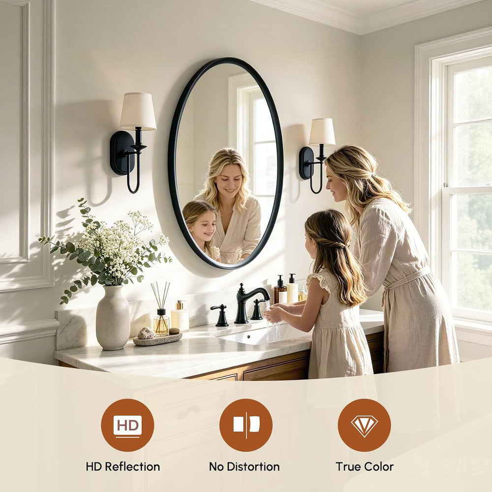 USHOWER Black Oval Bathroom Mirror, 24x36 Inch Oval Mirror
