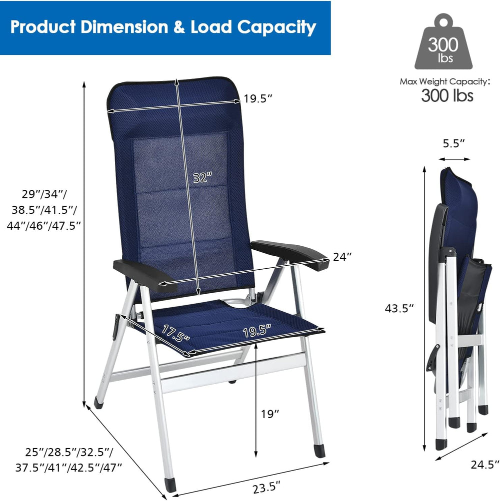Tangkula Set of 4 Patio Folding Chairs, Portable Reclining Chairs with 7-Posi...
