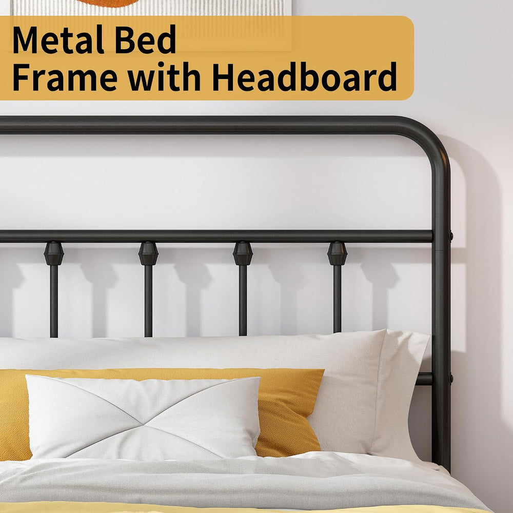 Vengarus Full Metal Bed Frame with Victorian Headboard & Footboard, Black