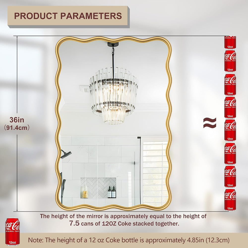 PROHOMEWARE 24x36 Gold Wavy Irregular Bathroom Mirror, Wall-Mounted