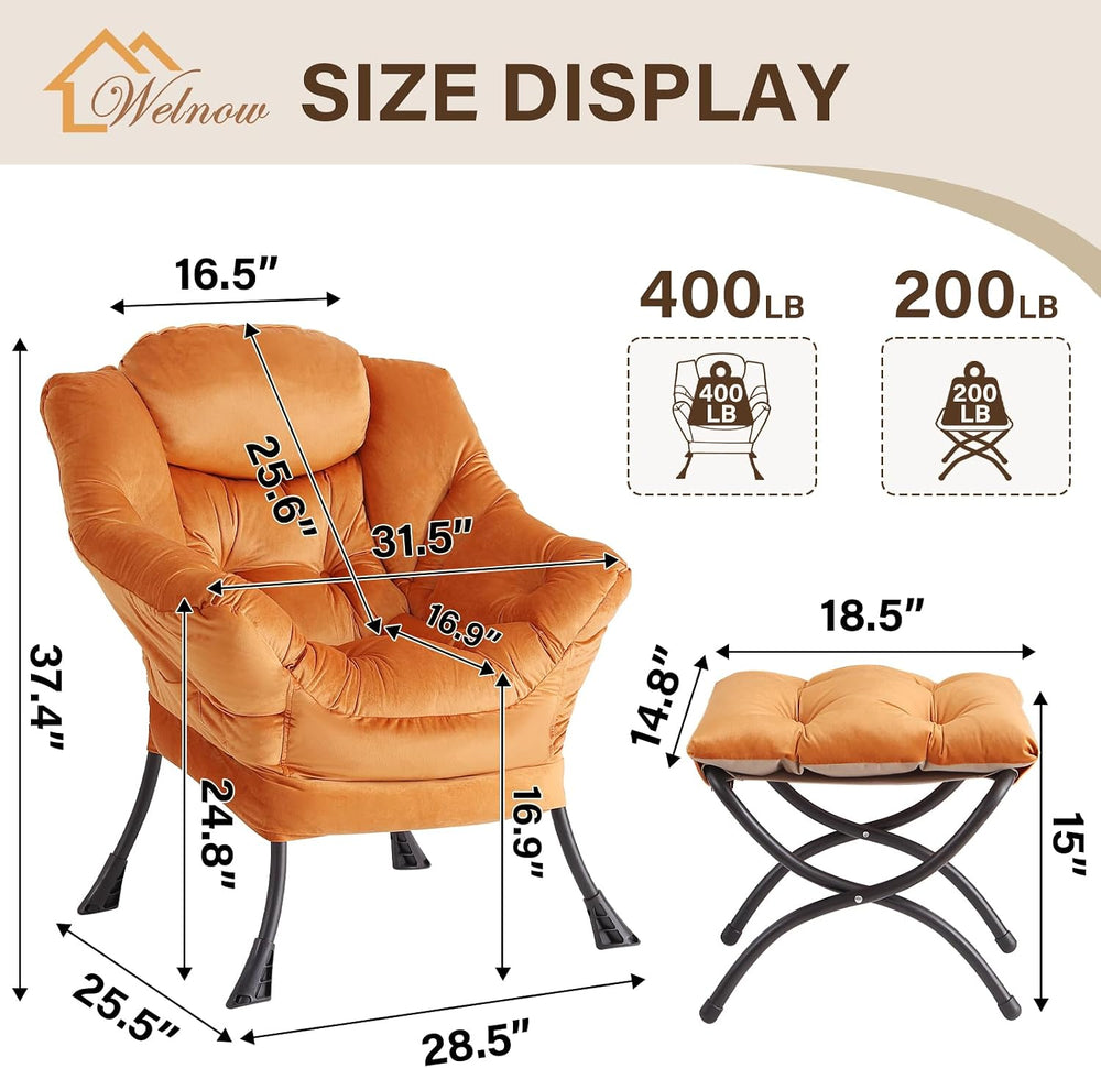 Welnow Lazy Chair with Ottoman, Reading Chair with Footrest, Reddish Brown