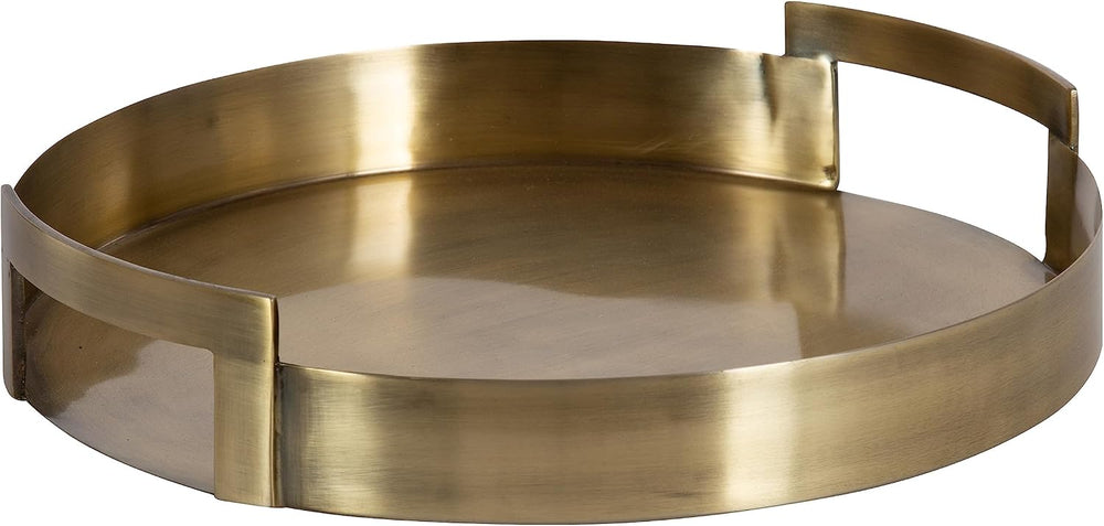 Kate and Laurel Myo Transitional Metal Round Tray; 15 x 15; Brass; Modern Gla...