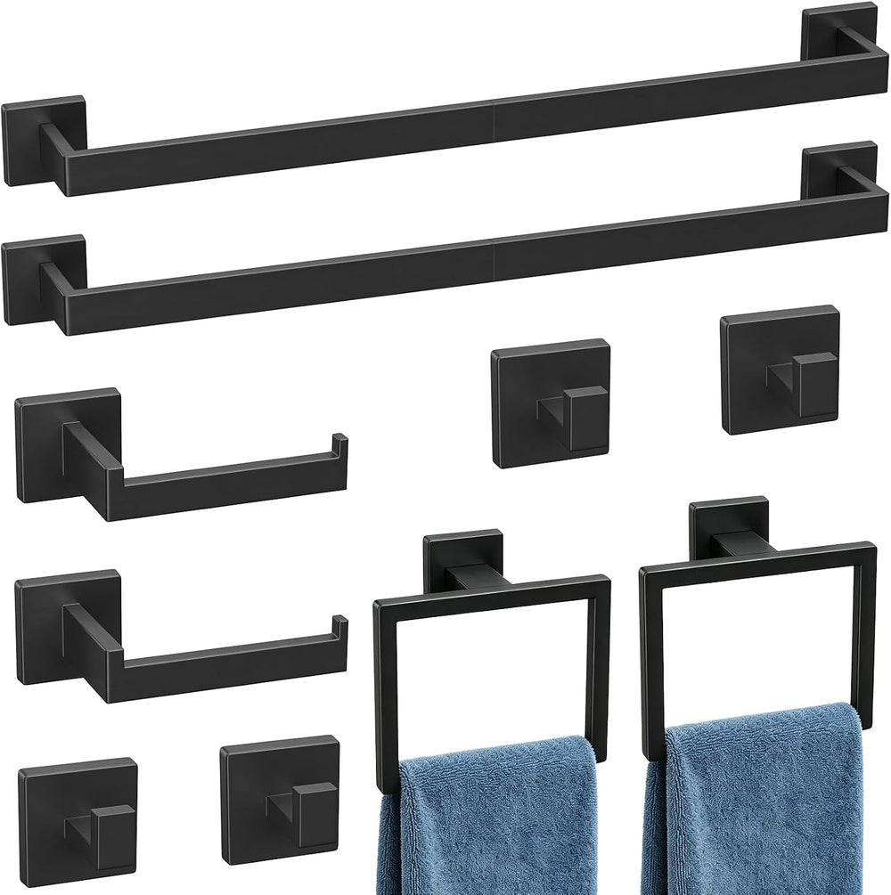 10-Pieces 24 Inch Matte Black Bathroom Accessories, Modern Bathroom Decor