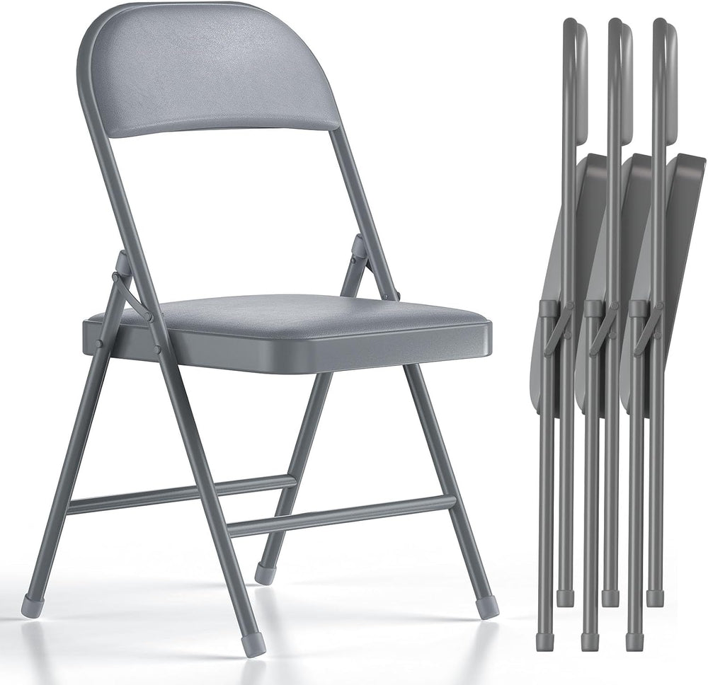 Nazhura Folding Chairs with Padded Vinyl Cushion Chairs with Comfortable Cush...