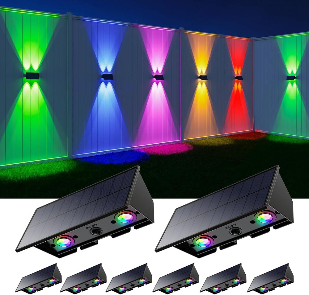 8 Pack Color Changing Solar Powered Fence Light Outdoor Up and Down