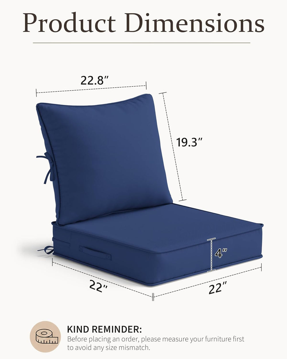 Outdoor Deep Seat Patio Cushions Set, 22×22×4 Inch Water Resistant & Fade...