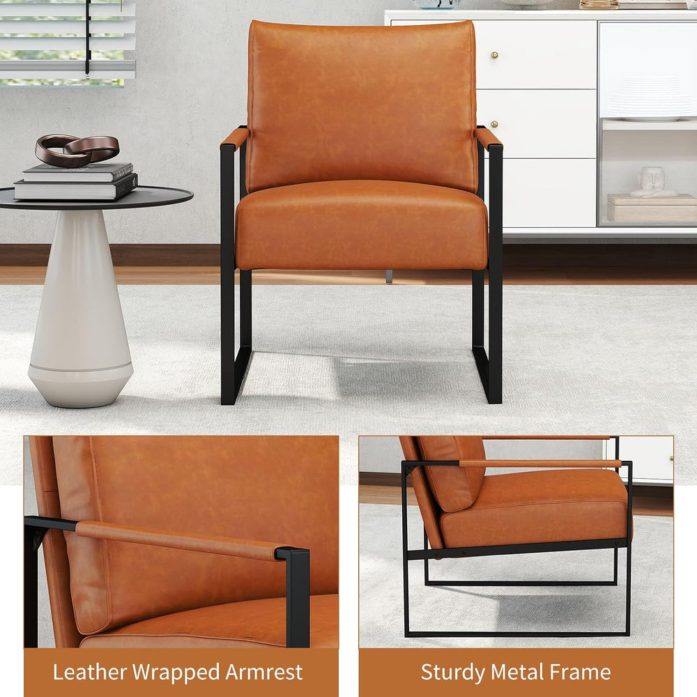 CANMOV Mid Century Modern Accent Chair, PU Leather Armchair with Metal Frame,...