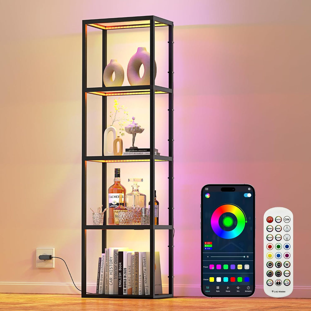 SUPERDANNY Display Cabinet with RGB Light, Remote/App Control, Dimmable LED