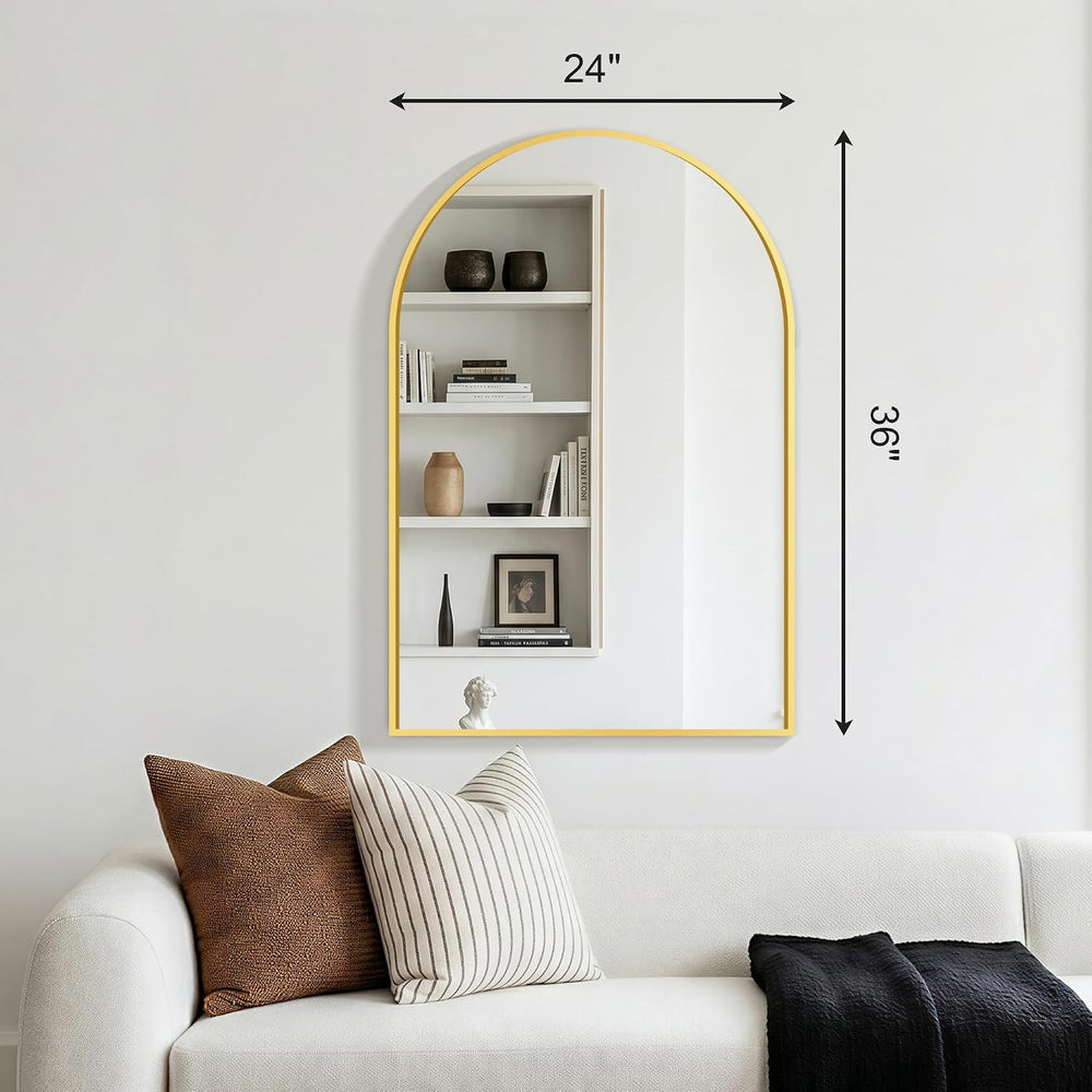 FGU Arched Bathroom Mirror for Over Sink 36"x24" Gold Vanity Mirror
