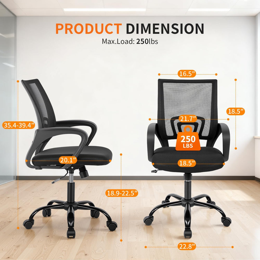 BestOffice | Ergonomic Office Chair | Black | Pack of 1 | Mesh Desk Chair