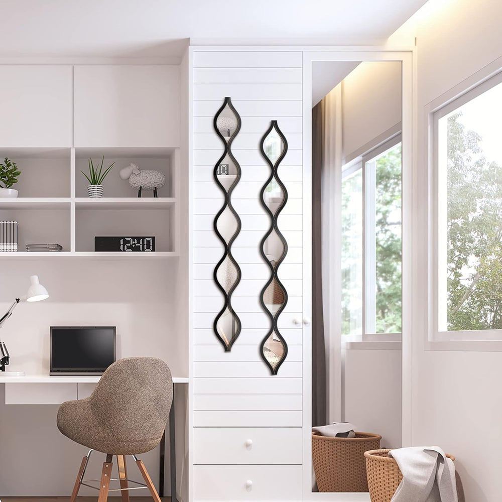 Yulejo 3 Pcs Teardrop Mirror Wall Decor, Narrow Acrylic Black Edge