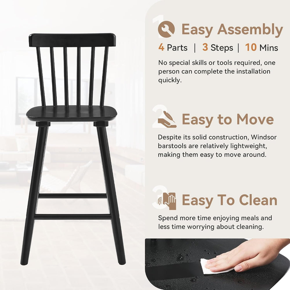 LUE BONA Windsor Wooden Bar Stools Set of 4 for Kitchen Island, Farmhouse 24 ...
