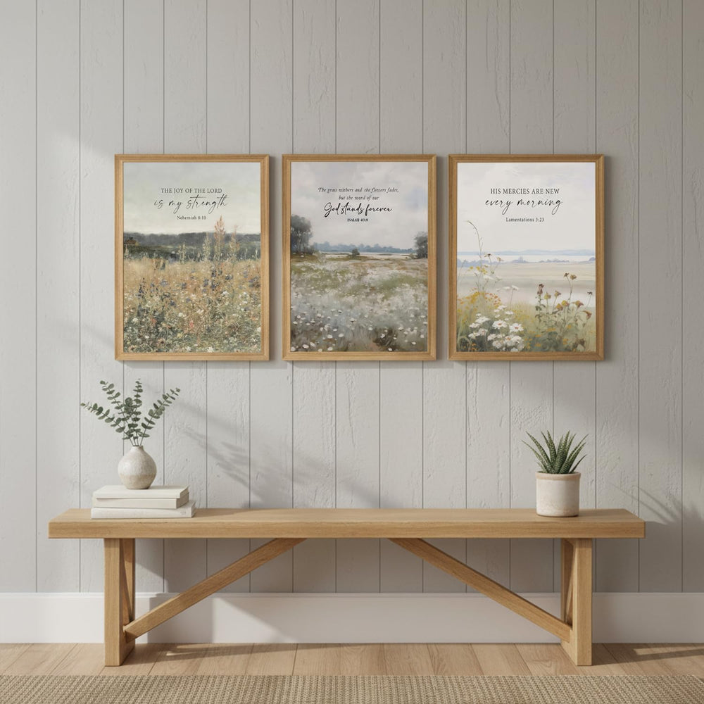 Framed Christian Bible Verse Wall Art Jesus Scripture Floral Canvas Wall Deco...