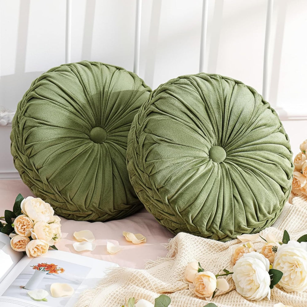 Drydiet 2 Pcs Round Throw Velvet Pillows Decorative Pillow Olive Green 15'...