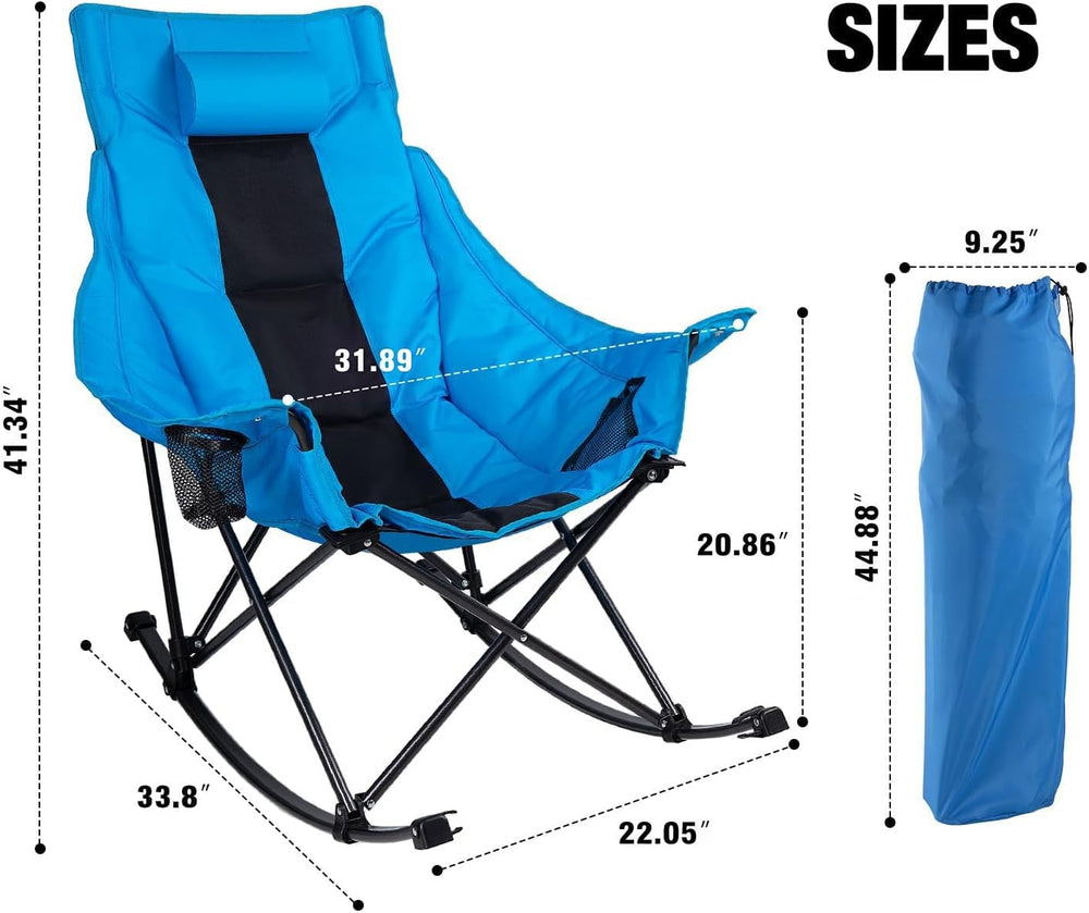 LEMBERI Oversize Foldable Rocking Camping Chair 350lbs Capacity, Blue