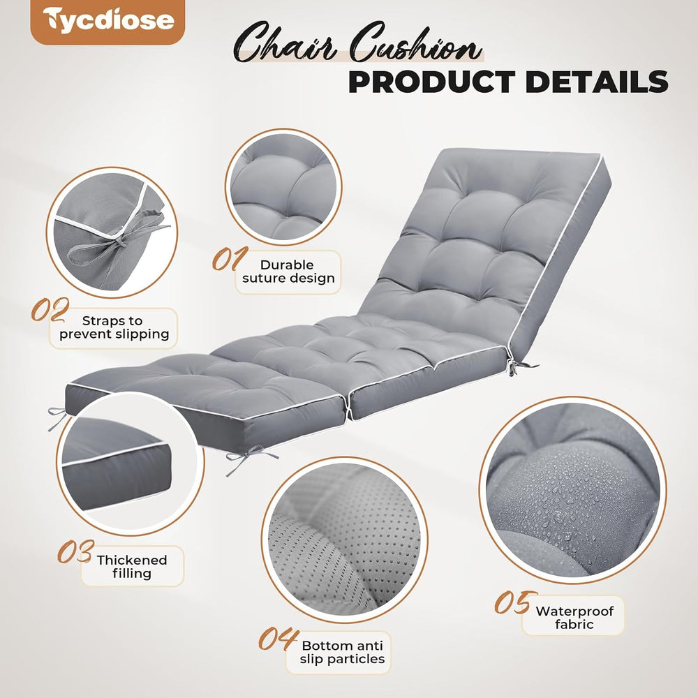 Outdoor Chaise Lounge Chair Cushion, Non-Slip Patio Chaise Lounge Cushions Wa...