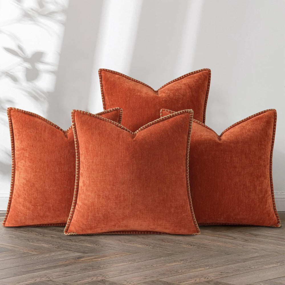 decorUhome Fall Soft Decorative Chenille Throw Pillow Covers 18x18 Set of 4