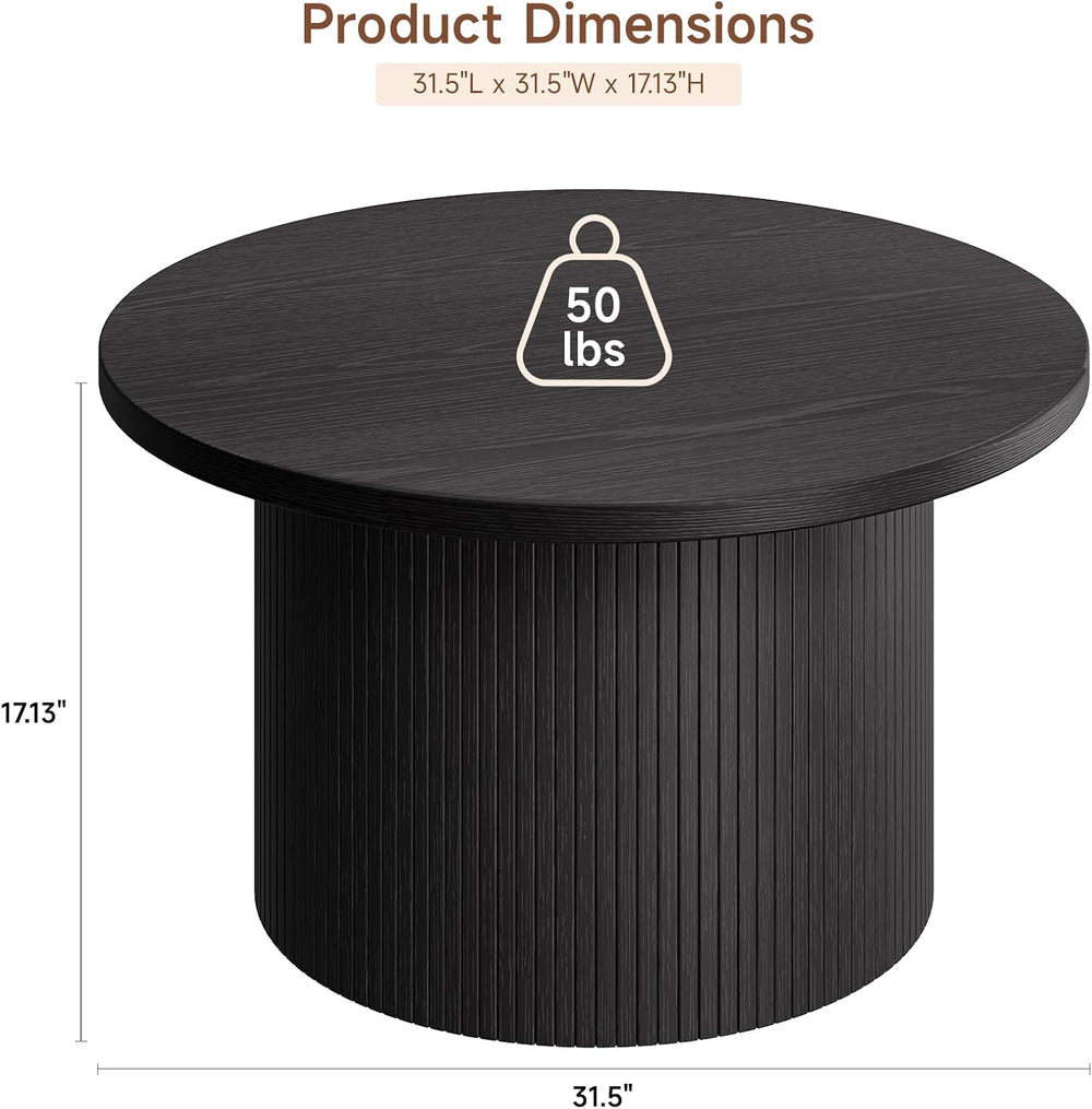 ONBRILL 31.5" Round Coffee Table, Tambour Design, Black