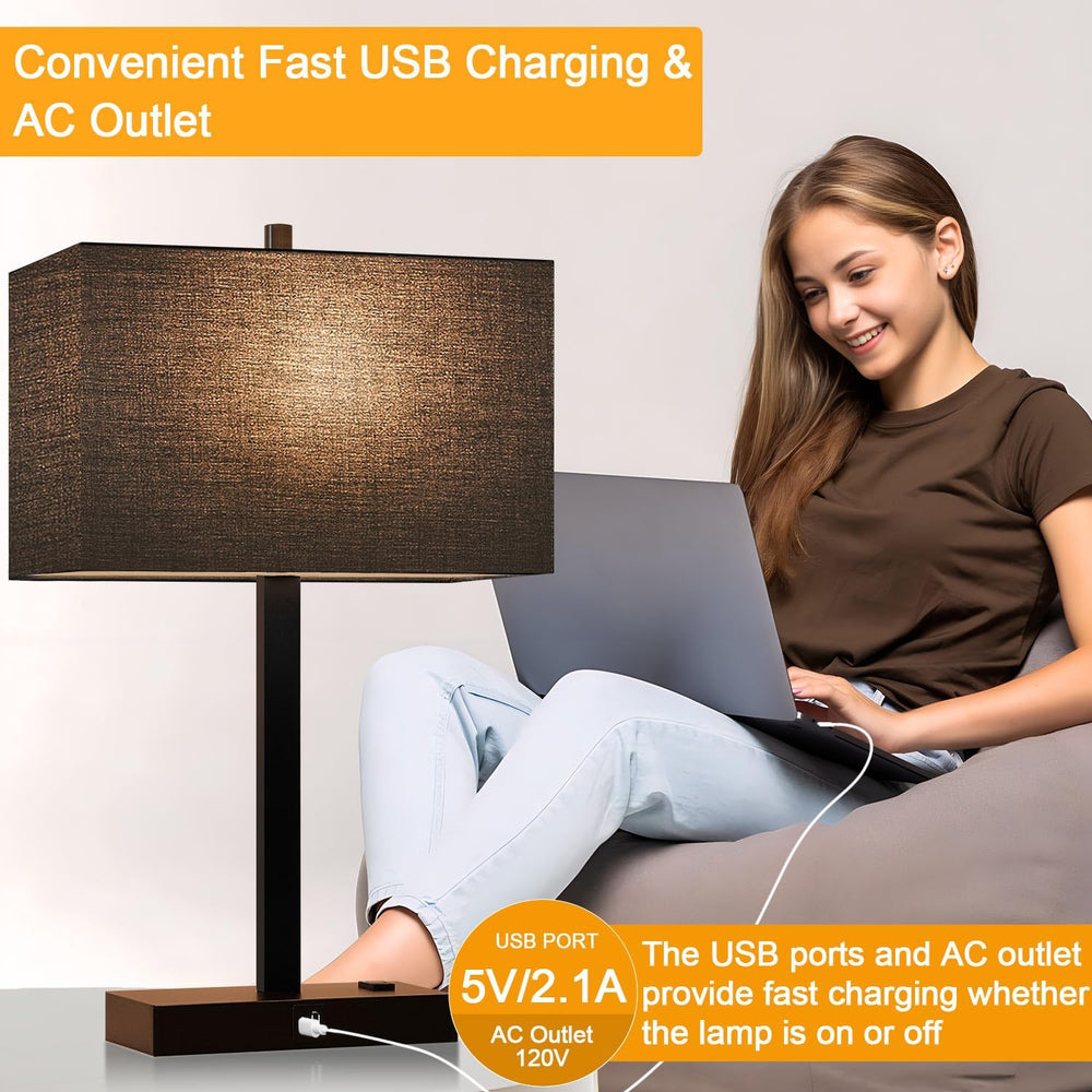21" Touch Bedside lamps with 2 USB & AC Outlets, 3-Way Dimmable Beds...