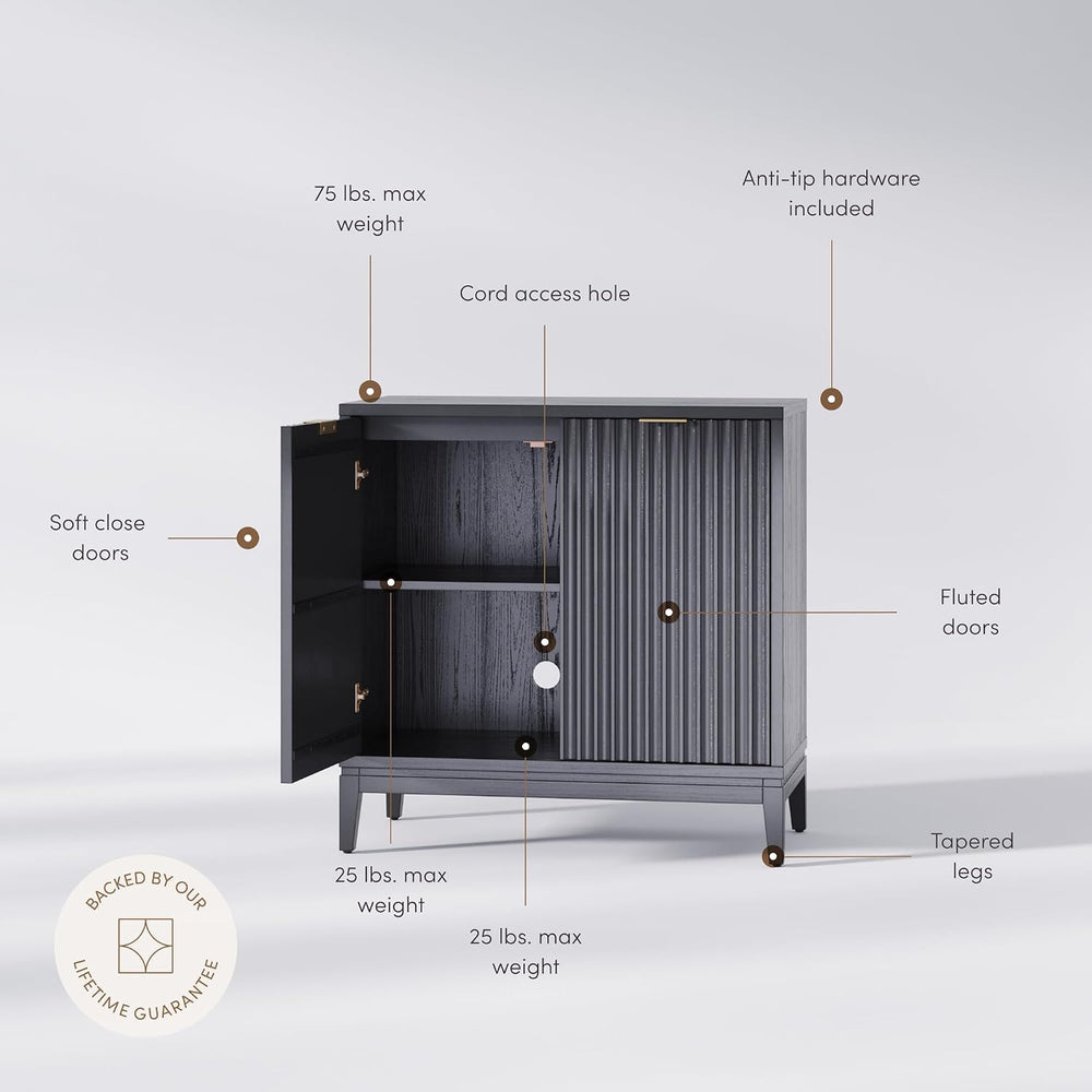 Nathan James Jasper Modern Sideboard, Kitchen Storage Cabinet with Fluted Doo...