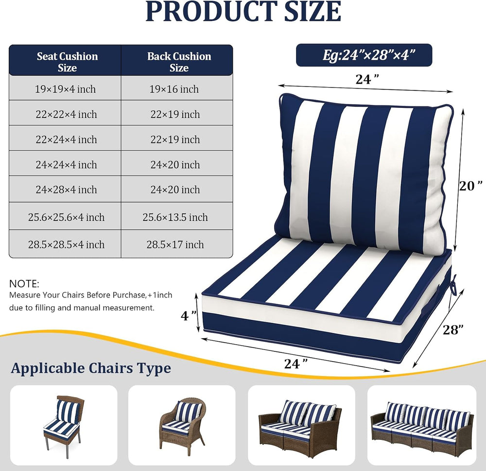 24x28“ Outdoor Deep Seat Cushions Set of 4, Patio Replacement Foam Cushions f...