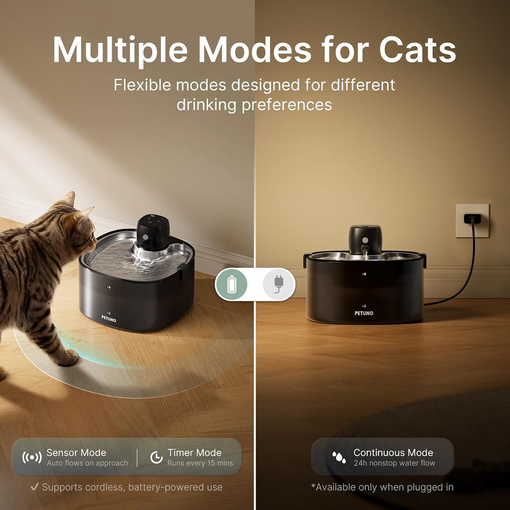 Cordless Cat Water Fountain, 78oz/2.3L, Battery Operated, Silver