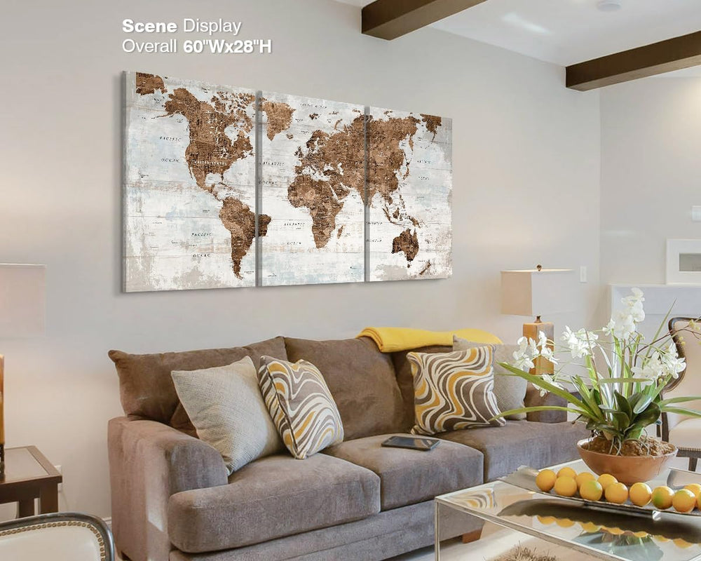 Office Wall Art Canvas World Map Motivational Living Room Pictures