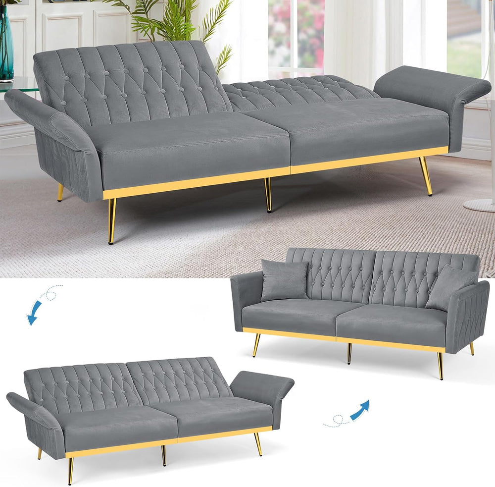 3 Pieces Velvet Sofa Set w/Adjustable Armrest &Backrest,Grey