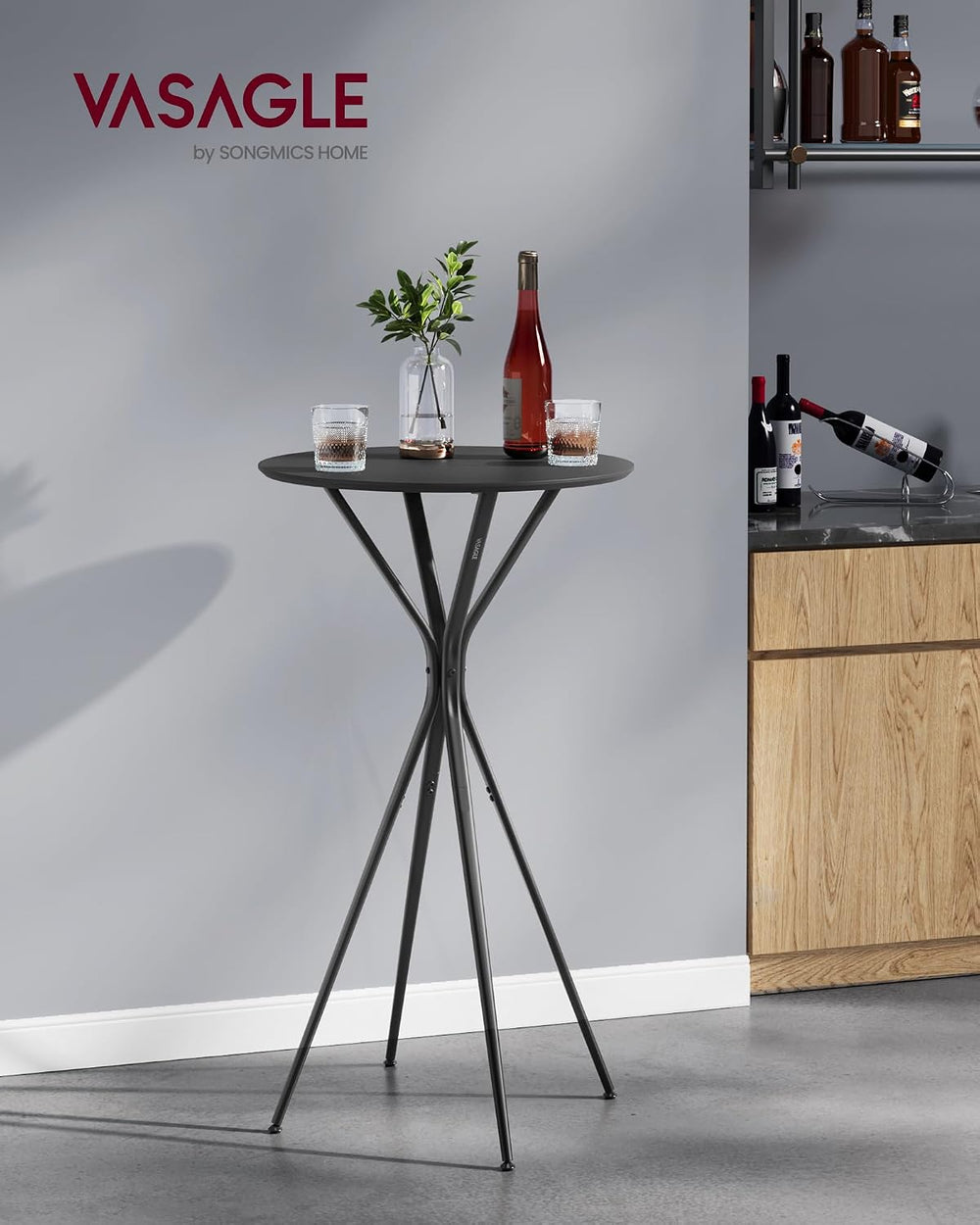 VASAGLE Set of 2 Bar Table, Round Cocktail Table, Metal Frame