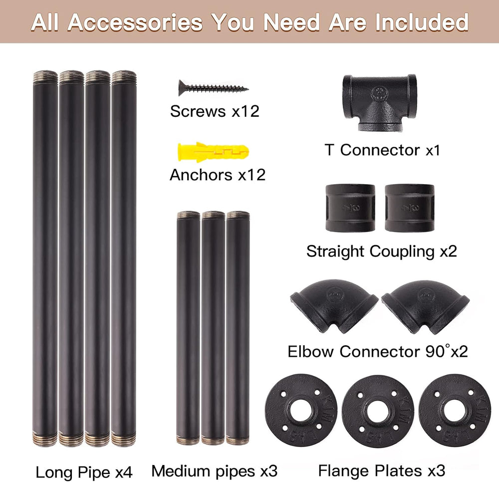 Clothes Hanger Pole Wall Mount, 72" Heavy Duty Detachable Black Iron Gar...