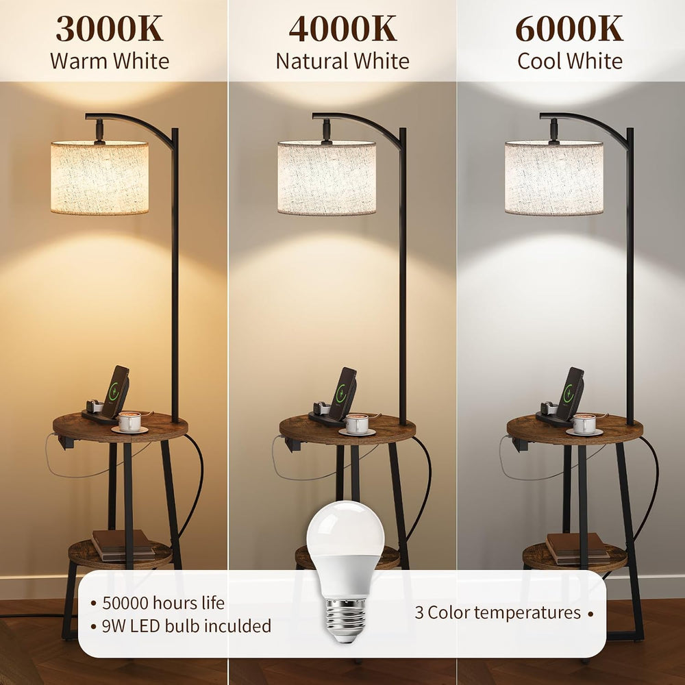 Yoobure Floor Lamp with Table - Round Night Stand with Charging Station