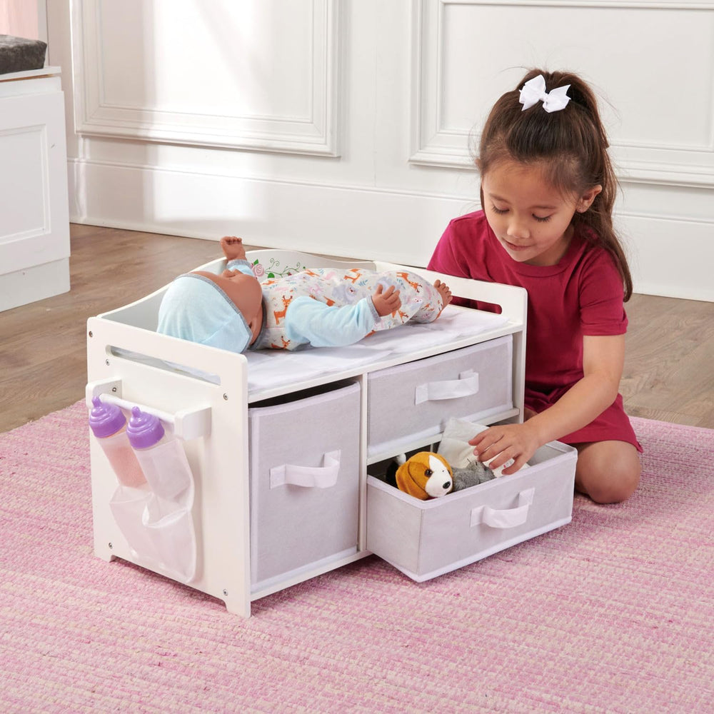 Badger Basket Doll Care Station with Storage Baskets - White/Rose
