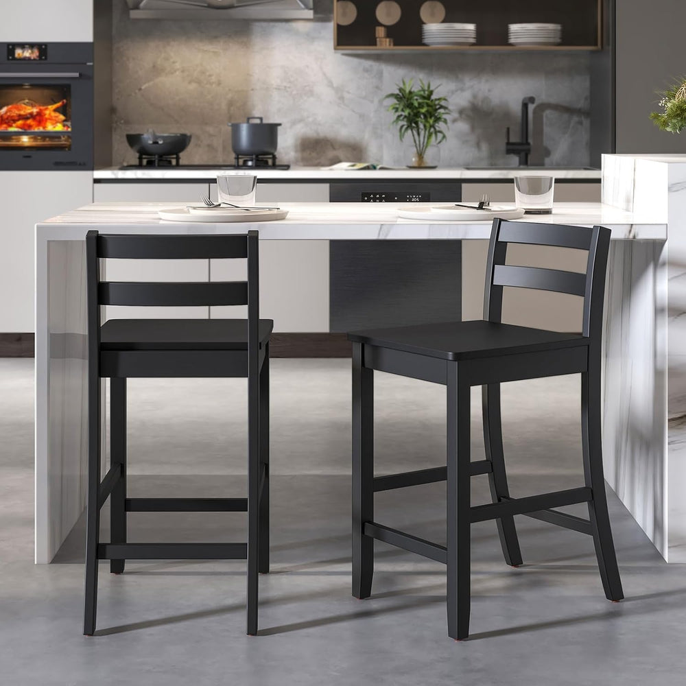 COSTWAY 24-Inch Wooden Counter Height Bar Stools Set of 2 with Low Backrest