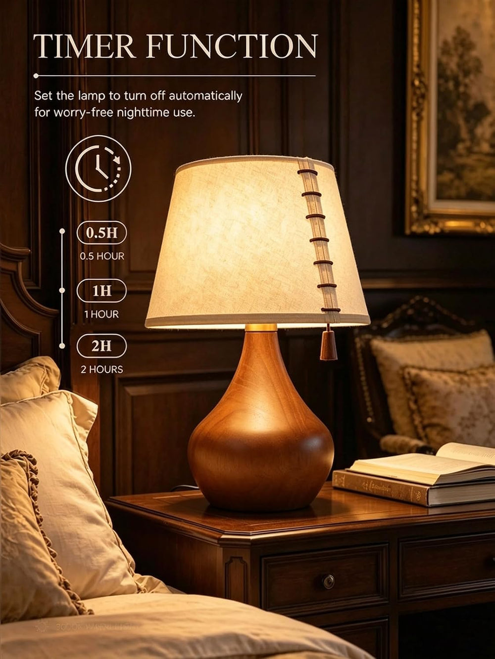 MOFFE Solid Wood Table Lamp for Bedroom with One-Piece Shade