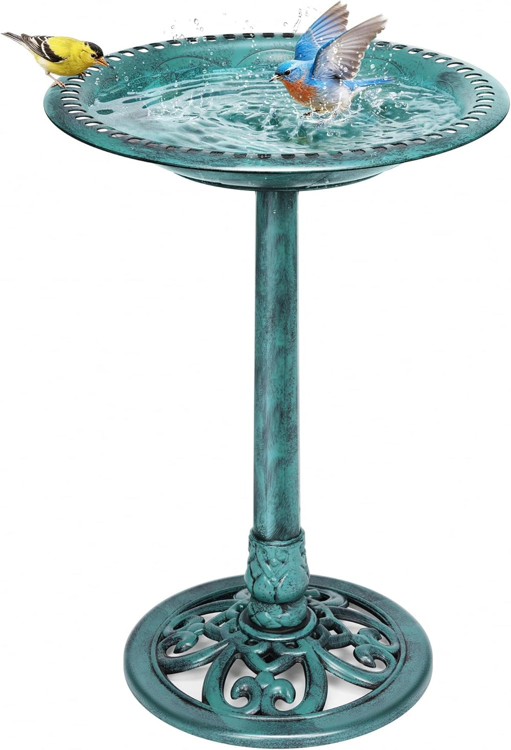 VIVOHOME Bird Bath for Outside, Polyresin Pedestal Birdbath, Green