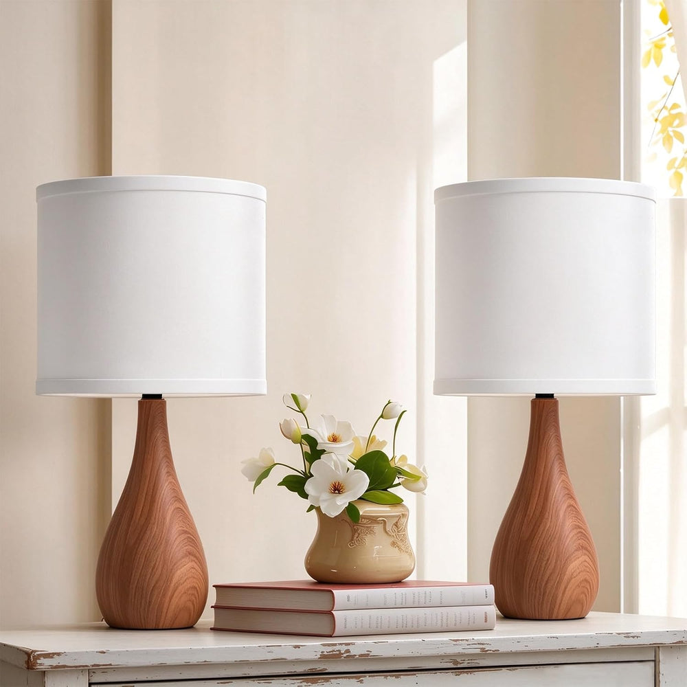 Farmhouse Style Table Lamp, Bulb Not Included, Pack of 2, Faux Wood Grain