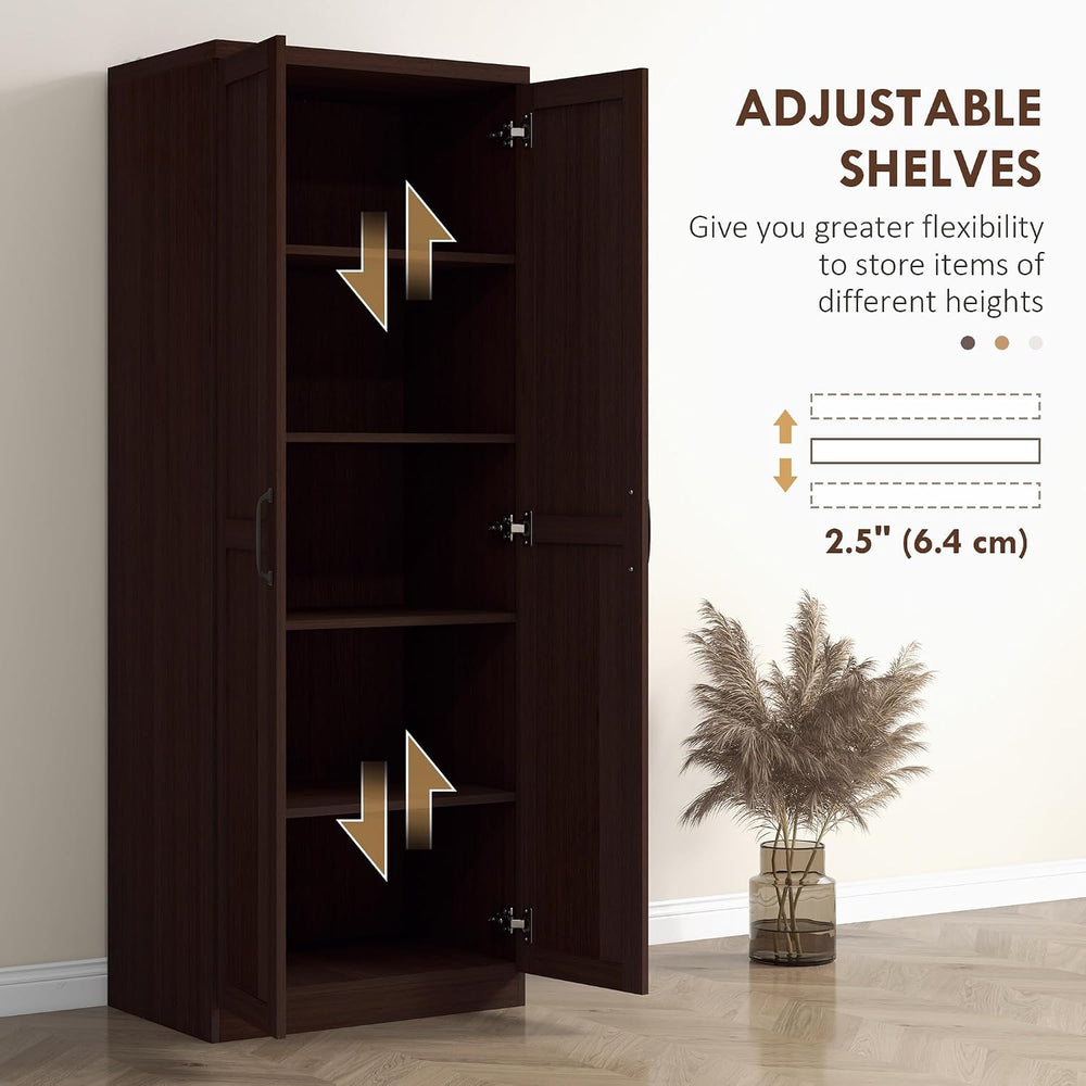 HOMCOM 63" Kitchen Pantry Cabinet with Doors and Adjustable Shelves, Cherry