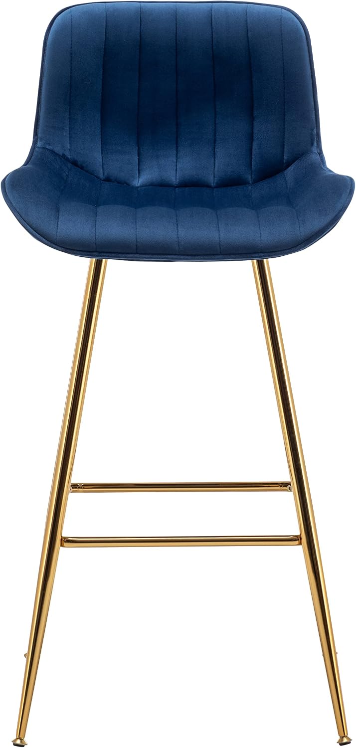 Sidanli Velvet Blue Bar Stools, 29 Inch Upholstered Island Stools with Footre...