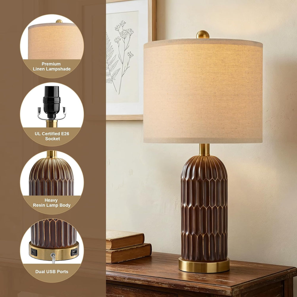 OYEARS 22.5" Bedside Table Lamps Set of 2, Farmhouse Table Lamp with USB...