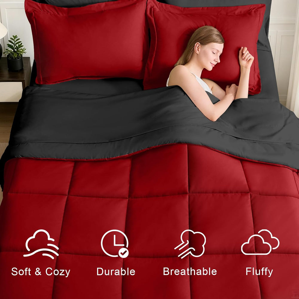 FUANNA Queen Comforter Set 7 Pieces, Reversible Bed Set, Soft Bed in a Bag