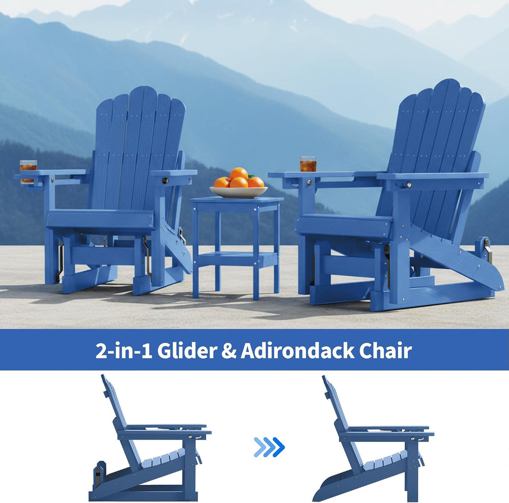 HDPE Adirondack Glider Chair Set of 2,3-Level Adjustable Backrest