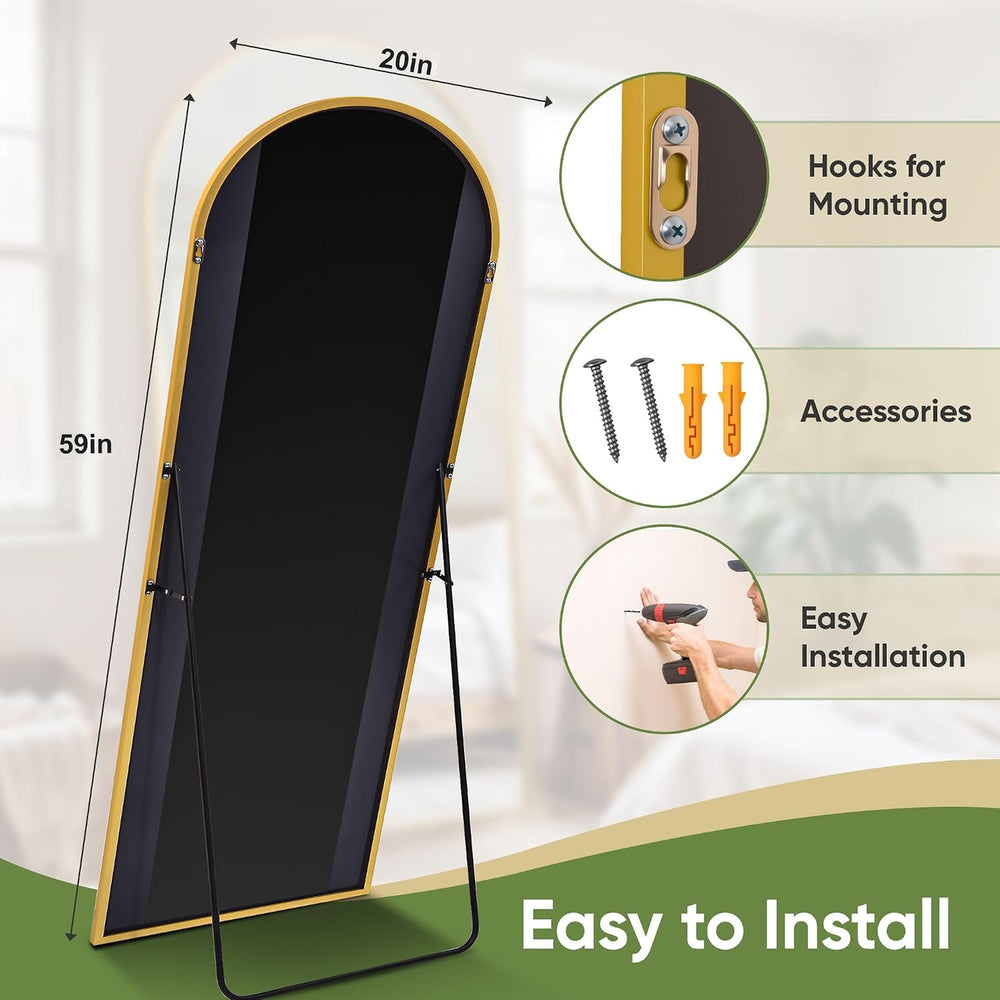 Full Length Mirror, 59"x20" Arched Standing Full Body Mirror,Gold