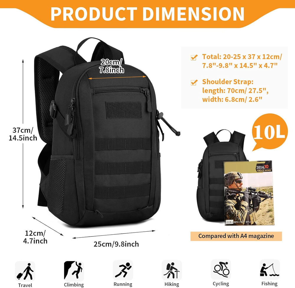 HUNTVP 10L Tactical Backpack Small Backpack Mini Daypack Military MOLLE Rucks...