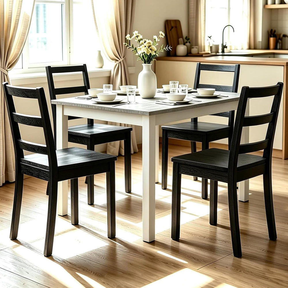 COSTWAY Dining Chairs Set of 4, Mid-Century Modern Wooden Chairs, Black